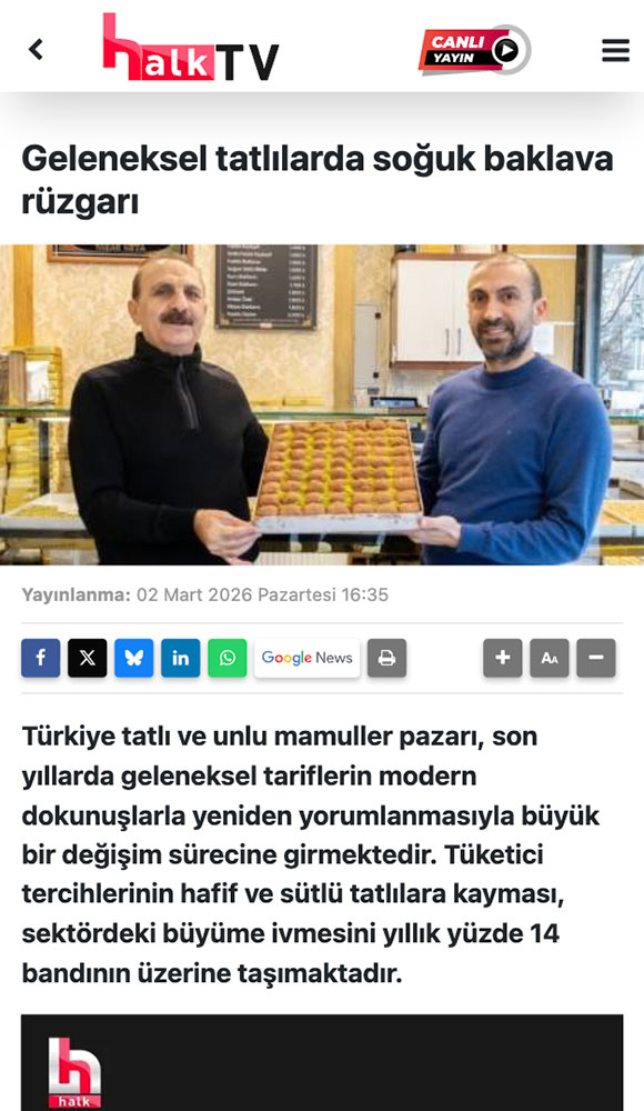 Geleneksel Tatlılarda Soğuk Baklava Rüzgarı