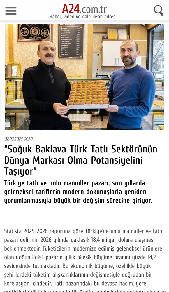 Soğuk Baklava Türk Tatlı Sektörünün Dünya Markası Olma Potansiyelini Taşıyor.